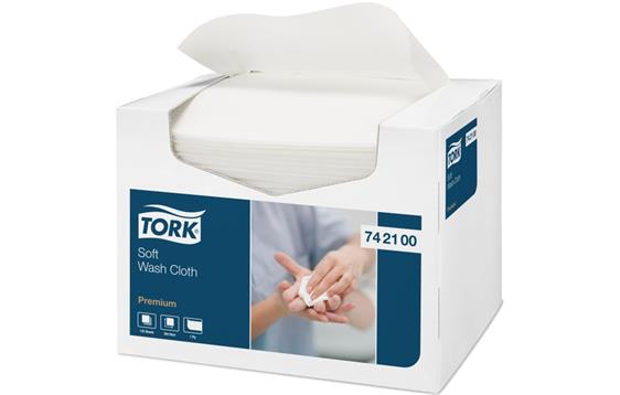 265146 Tork 742100 Vaskeklut TORK Premium 30X19 hvit (135) Tekstilliknende myk vaskeklut